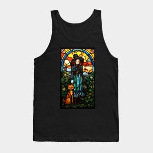 Stained Glass Style Lady With A Cat Tank Top